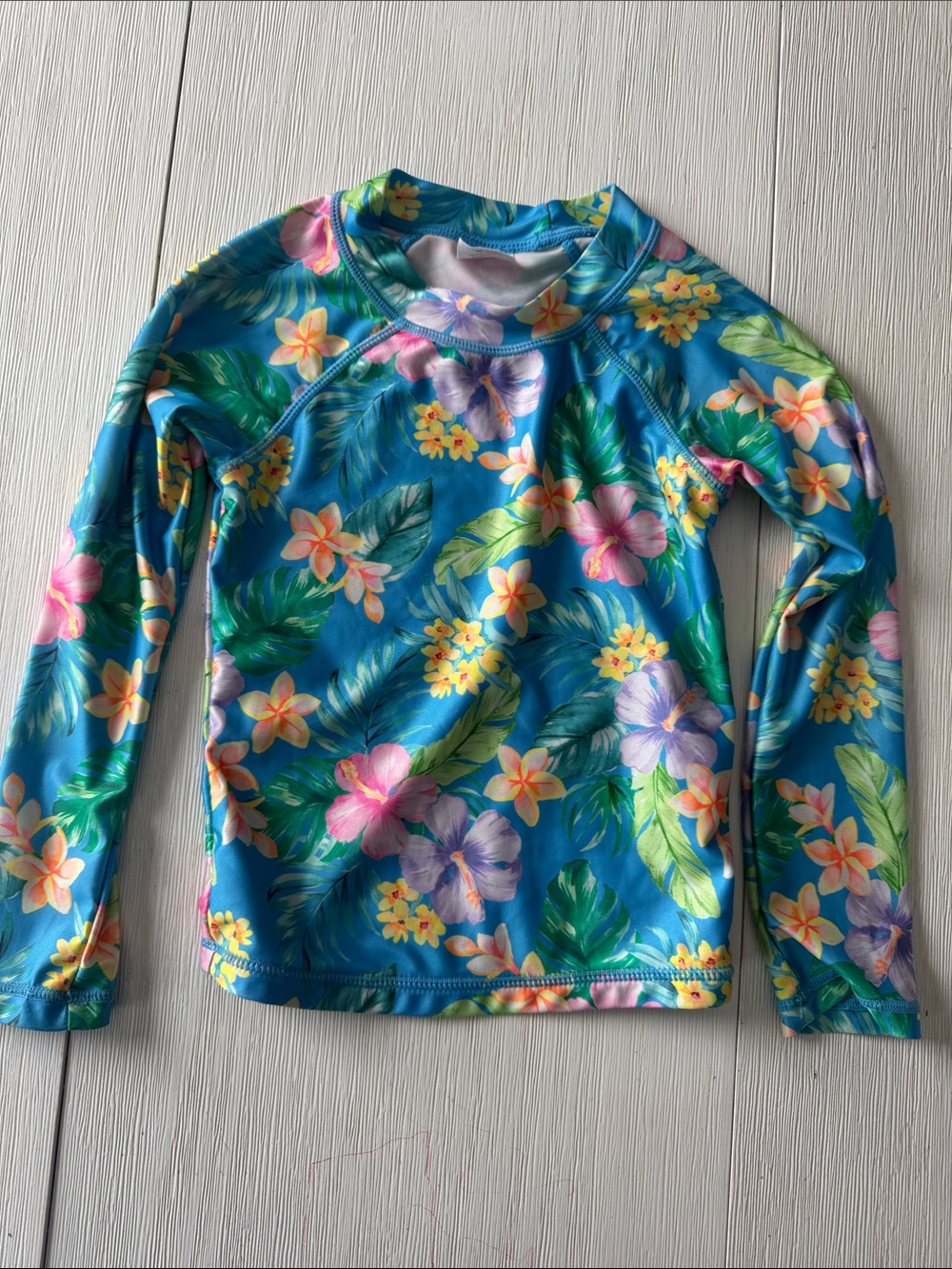wonder nation Blue Floral Long-Sleeve Kids Rash Guard